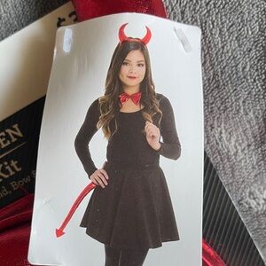 Red Satin Devil Horn Headband Halloween Kit